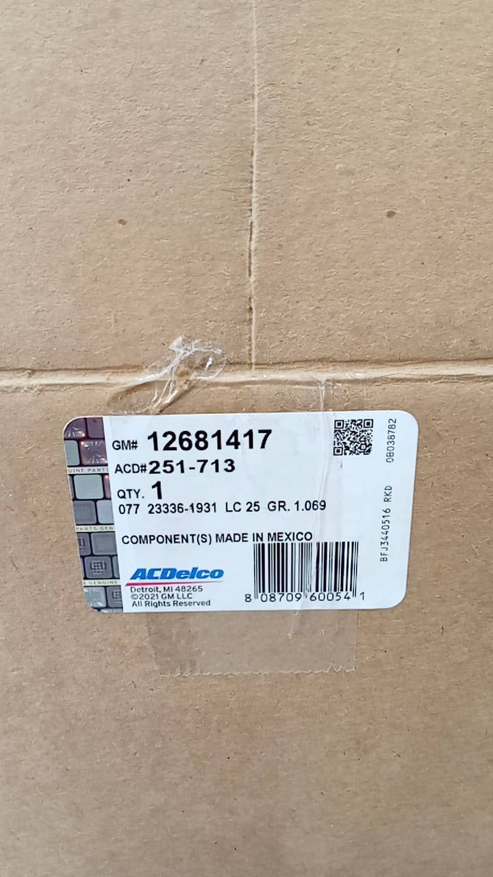 علبة طرمبة ماء ACDelco أصلية برقم قطعة GM 12681417 مطبوع على الملصق